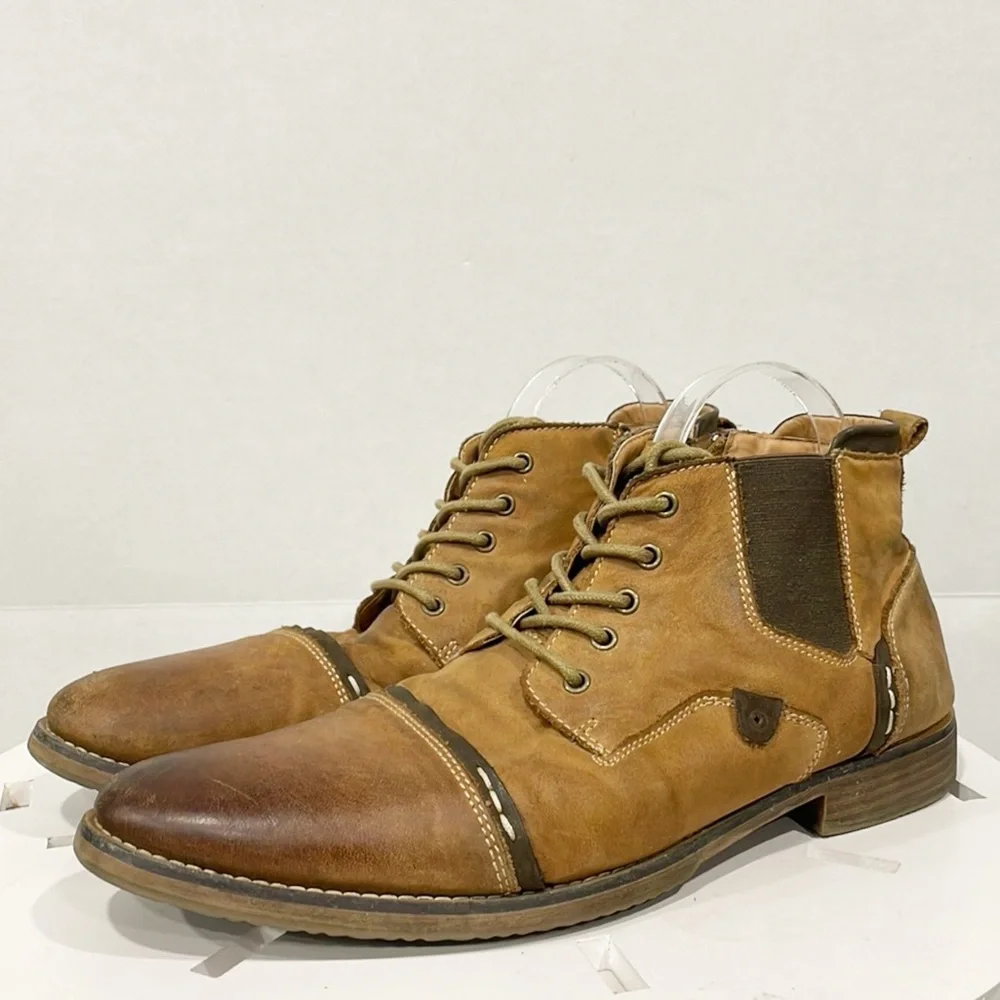 Steve Madden‎ Mens Genuine Leather Sz 10.5 Proxy Cap Toe Boot Tan PROX01M1